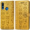 Peňaženkové puzdro Cute Cat and Dog Embossed na Huawei P Smart Z - žltá