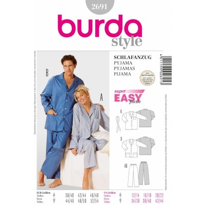 Střih Burda 2691 - Dámské pyžamo, pánské pyžamo