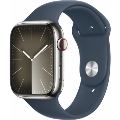 Chytré hodinky Apple Watch Series 9 45mm Cellular Strieborný nerez s búrkovo modrým športovým remienkom - S/M (MRMN3QC/A)
