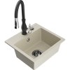 Mexen Milo, 1-komorový granitový drez 435x410x171 mm a drezová batéria Savita, béžová, 6505-69-672601-70
