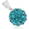 Šperky eshop - Oceľový prívesok - Shamballa gulička so zirkónmi tyrkysovej farby, 12 mm SP38.13