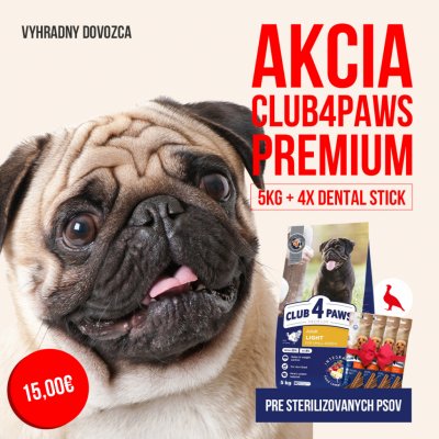 СLUB 4 PAWS PREMIUM LIGHT. For Adult dogs of small breeds sterilised. High in turkey. 5 kg