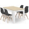 Jedálenský stôl dub sonoma / biely so štyrmi stoličkami OSAKA čierne / hnedé