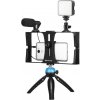 Puluz Držák na Telefon Klec, Mikrofon, Mini LED Světla, Tripod, Bluetooth spoušť Smartphone Video Rig Vlog Set