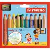 Pastelko-vodovko-voskovky STABILO® Woody 3 in 1 pre najmenších - 10 ks + strúhadlo