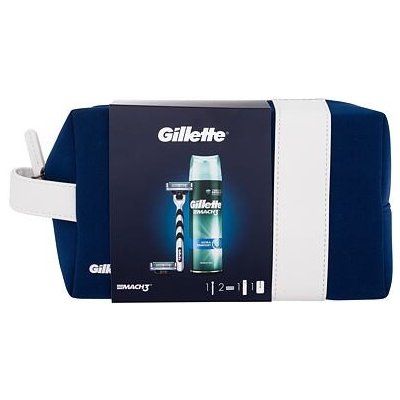 Gillette Mach3 dárková sada: holicí strojek 1 ks + náhradní hlavice 2 ks + gel na holení Extra Comfort 75 ml + kosmetická taštička pro muže
