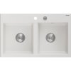Mexen Hektor dvojkomorový granitový drez 800 x 480 mm, biely, sifón chróm - 6521802000-20