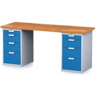 Alfa 3 Dielenský stôl MECHANIC I s 2 zásuvkovými dielenskými boxami na náradie namiesto nôh, 8 zásuviek, 2000 x 700 x 880 mm, modré dvere