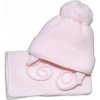 BABY NELLYS Zimná čiapočka so šálom - ružová s veľkou bambuľkou 62/68 (3-6m)