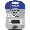 Verbatim USB flash disk, USB 3.0, 64GB, PinStripe, Store N Go, černý, 49318, USB A, s vysuvnym konektorem