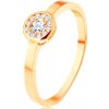 Šperky eshop - Prsteň zo žltého 14K zlata - kruh vykladaný čírymi zirkónmi, lesklý lem S3GG112.35 - Veľkosť: 54 mm