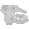 Baby Nellys 2 dielna sada body dl.rukáv suknička s krajkou a volánikmi sivá