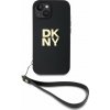 DKNY PU Leather Stack Logo Wrist Strap pre Apple iPhone 14, čierna