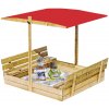 Drevené pieskovisko EVA so strieškou a lavičkami 120 cm - hnedé Farba striešky: Červená, Farba pieskoviska: Hnedá