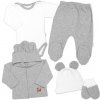 Rebrovaná sada Star 5D body polodupačky kabátik čiapka rukavice sivá biela