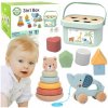 Woopie toys Edukačný set 3v1 – vkladačka, medvedík pyramída a sloník na ťahanie 12m+
