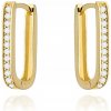 Módne zlaté náušnice 585 zdobené zirkónmi, anglické zapínanie, vhodné ako darček