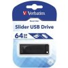 Verbatim 98698 Slider, USB flash disk, USB A 2.0, 64GB, s výsuvným konektorom, čierny