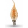 V-TAC Jantárová LED filament twist sviečka E14 4W plameň
