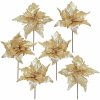 DOMMIO Poinsetie květ - zápich textilní, průměr 27 cm, 6 ks, třpytivá šampaň
