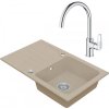 Drezový set Grohe 2/A - Granitový drez s odkvapkávacou plochou 780x480 mm, piesková + Drezová batéria Grohe Bau Loop