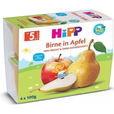 HiPP Príkrm BIO 100% Ovocie Jablká s hruškami 4x100 g