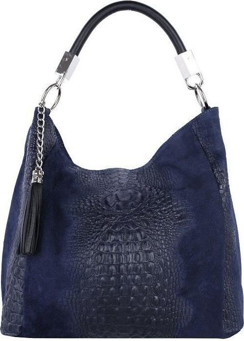 Talianske XL shopper ka kožená kabelka na plece a do ruky Talianska modrá Alessa tmavá