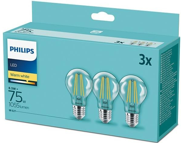 Philips klasik, 8,5 W, E27, teplá biela, 3ks 8718699696955