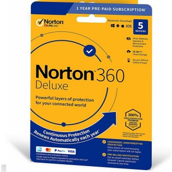 Symantec Norton 360 Deluxe + 50 GB Cloud úložisko - 5 lic. 12 mes.