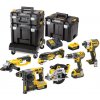 DCK654P3T DEWALT 18VOLT AKU KOMBO SADA 6KS NÁŘADÍ, BATERIE 3 X 5,0 AH XR LI-ION, NABÍJEČKA, 3 X KUFR T-STAK, PODVOZEK