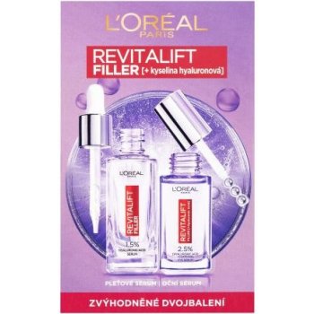 L'Oréal Paris Revitalift Filler HA darčekový set pleťové sérum Revitalift Filler HA 1,5% 30 ml + očné sérum Revitalift Filler HA 2,5% 20 ml