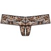 Underneath Gigi Crotchless Thong (Black), leopardie tangá s otvoreným rozkrokom