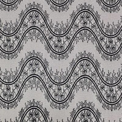 Čipka 051 čierna, kvety a vlny, raport, š.140