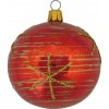 ORNEX Vianočná ozdoba sklenená guľa hviezdou a pruhmi červená, 7 cm