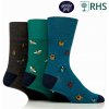 Pánske 3 páry bavlnené ponožky RHS Gentle Grip INSECTS široký lem bez gumičiek
