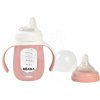 Fľaša Bidon na učenie pitia 2v1 Learning Bottle 210ml Pink Beaba s ružovým silikónovým obalom od 4 mes