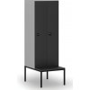 Drevená šatníková skrinka S4 s lavičkou, 2 oddiely, 1871 x 600 x 500/800 mm, demont, RFID zámok, sivá/grafit