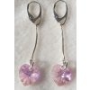 Náušnice na retiazke Swarovski elements srdce ružové Light Rose, 50mm
