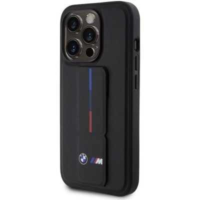 BMW M Collection PU Grip Stand Tricolor Line iPhone 15 Pro Max čierne