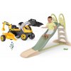 Set šmykľavka s dvojitou vlnou a traktor na šliapanie Toboggan XL Life Smoby dĺžka šmyku 230 cm s prívesom nakladačom a bagrom