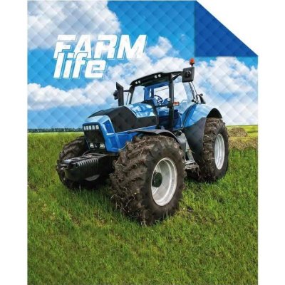 DETEXPOL Prikrývka na posteľ Traktor blue farm Polyester, 170/210 cm