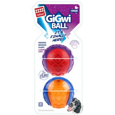 Hračka pes GiGwi Ball loptička M, 2ks/karta, pískajúca