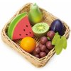 Leaf Toys Fruity Basket Tender drevený košík s ovocím s hroznom hruškou melónom a slivkou