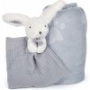 Deka pre najmenších Bunny Happy Glossy Doudou et Compagnie s plyšovým zajačikom na maznanie modrá 100*70 cm od 0 mes