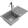 Mexen Pablo, 1-komorový granitový drez 752x436x161 mm a drezová batéria Flora, šedá, 6510-71-670401-07