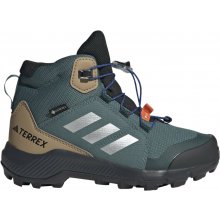 adidas detská outdoorová obuv Terrex Mid GTX K tmavo zelená béžová strieborná