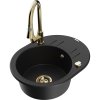 Mexen Kevin, 1-komorový granitový drez 586x458x190 mm a drezová batéria Elia, čierna, 6517-77-670101-50
