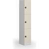 Šatníková skrinka S1 s úložnými boxmi, 3 boxy, 1850 x 300 x 500 mm, demont, zámok s čítačkou RFID kariet, laminované dvere, breza