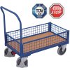 Variofit Plošinový vozík s madlom, nízke mrežové bočnice, Variofit, ložná plocha 101 x 65 cm, do 500 kg, modrá/antracit Farba: modrá RAL5010