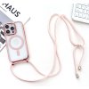 AppleMix Kryt pre Apple iPhone 16 Pro Max - Podpora MagSafe + šnúrka - gumový - priehľadný / Rose Gold